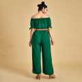 Nils Women's Green Jumpsuit  (Off Shoulder Sleeve Knot Jumpsuit). 