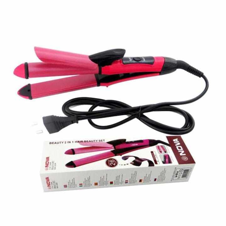 Nova 2 in 1 Hair Beauty Set Hair Curler and Hair Straightener Styling Tools Daraz.lk