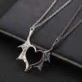 【IKE】Gothic Devil Wing Couple Necklace for Women Men Dragon Wing Love Heart Pendant Necklace Friendship Necklaces Family Jewelry. 