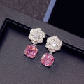 【Fullyoung_520 Store】Fashion Sweet Cute Camellia Or Rose Flower Square Pink Cubic Zirconia Stone Dangle Earrings women Young Girl Birthday Gift. 