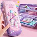 【HOT】 3D Unicorn EVA Cute Pencil Box School Student Stationery Box Children Pencil Storage Box Three Layer Large Capacity Pencil Case. 