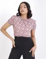 Spring & Summer Floral Puff Sleeves Top with Back Keyhole. 