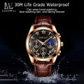 LouisWill Waterproof Genuine Leather Strap Quartz Casual Watches for Men with Calendar. 