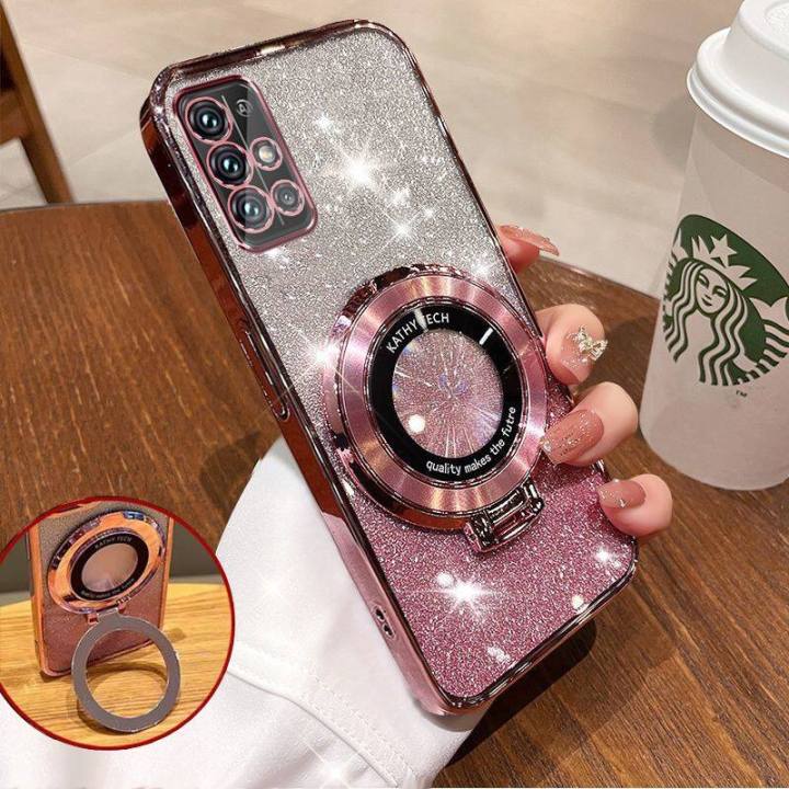 For Samsung Galaxy A51 4G A71 4G A21s A31 M51 M31 M30s M21 Back Cover Luxury Shiny Plating Gradient Glitter Stand Holder Girls Phone Case Camera Protector Clear Soft Silicone Cases Pouch Women