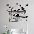 Welcome sweet home quotes wall stickers home decor living room door sign birds flower vine wall decals vinyl mural art. 
