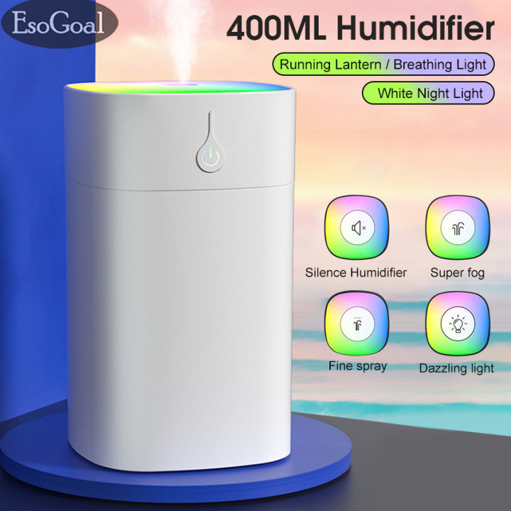 EsoGoal 400ML Air Humidifier Nano Mist Marquee Colourful Light Night Light Humidifier Two Spray Modes Large Capacity Household Desktop Humidifier For Travel Bedroom Plants Car Home Office