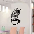 Cute Cartoon Owl On Mug Wall Stickers Coffee Decorative Decal for Kitchen Dining Room Vinyl Stickers for Coffee Bar Home Decor. 