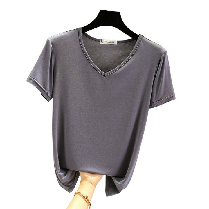 Summer%20New%20Women's%20Modal%20Loose%20Short%20Sleeve%20Shirt%20Korean%20Style%20Thin%20Slimming%20Top%20plus%20Size%20Inner%20MatchTT-shirt%20Women's%20-%20Image%205