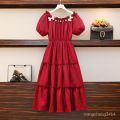 plus Size Women's Clothing 2024 Summer New Style French Tea Break Butterfly Design Pearl Cake Dress for Fat Girls. 