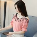 Summer Chiffon Blouses for Women off-Shoulder Strap Korean Style New off-Shoulder Short Sleeve Western Style Slimming Loose Bottoming Shirt for Women. 