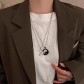 Black White Cute Couple Necklaces Good Luck Heart Pendant Necklace for Best Friends Gift Jewelry. 