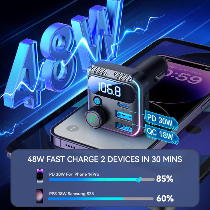 JOYROOM%20Bluetooth%205.3%20Car%20FM%20Transmitter%2048W%20PD%20QC3.0%20Hands-Free%20Car%20Charger%20Adapter%20Bluetooth%20U%20Disk%20Dual%20Mics%20Bass%20HiFi%20Stereo%20-%20Image%202