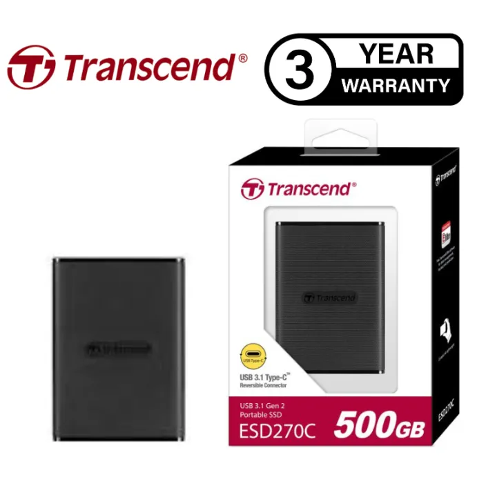 Original Transcend ESD270C 500GB SSD Portable Solid State Drive 520MB/s - 3 Years International Brand Warranty
