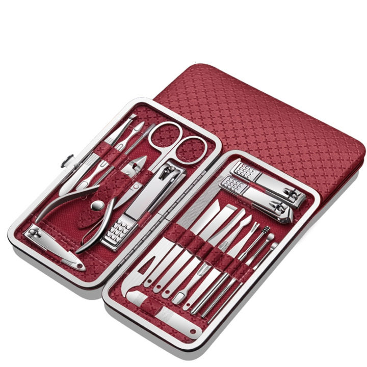 19 IN 1 Manicure Set Stainless Steel Pedicure Kit Nail Grooming Kit Travel Case Set Nail Care Cutter Trimmer Professional Pedicure Kit Nail Scissors Grooming Kit With Leather Travel Case