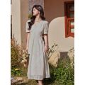 2024 Summer New Fresh French Chiffon Jacquard White Dress Temperament V Collar Cinched Slimming Long Dress. 