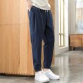 Cotton Linen Pants Men's Thin Summer Loose-Fit Tappered Trousers Korean Style Trendy Casual Summer Construction Site Linen Ankle Length Pants Men. 
