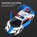 Hellokimi Electric T oy Car 360°Rotation Police Car Vehicle with LED Light Music Dancing Deformation Rotating Car Automatic Lifting Door Universal Police Cars Educational T oy Gifts For Kids. 