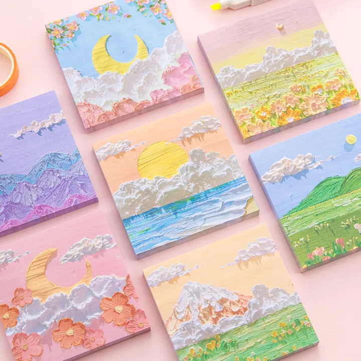 RHS Online 80PCS Oil Painting Landscape Series Memo Pad Sticky Notes Album Diary Journal Decorative DIY Scrapbooking
