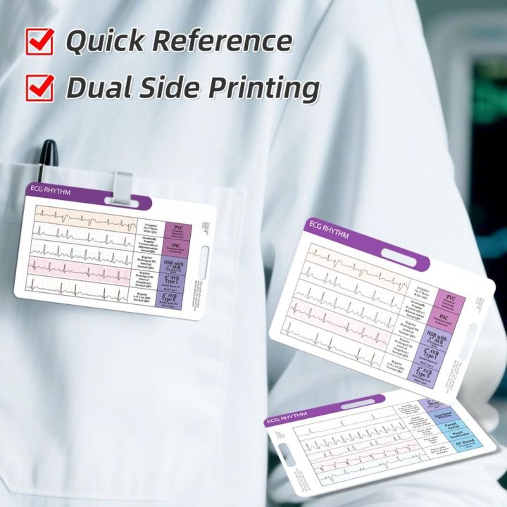 New Quick Reference EKG Rhythm Interpretation Card Dual-Sided Portable ...