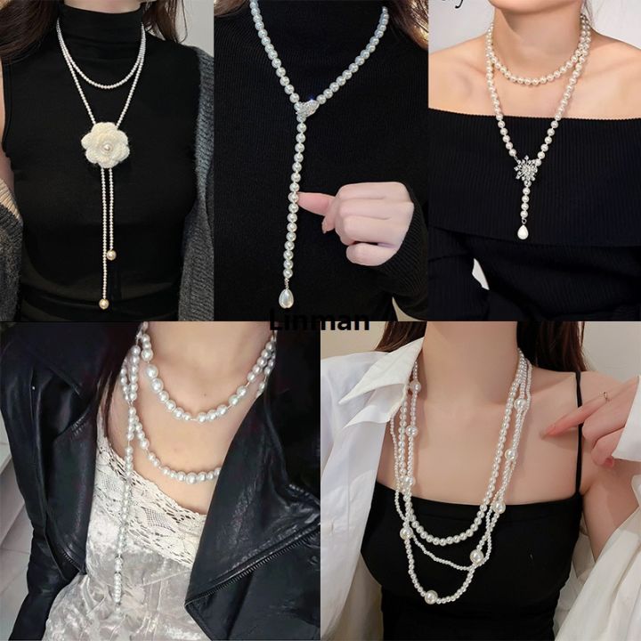 Linman%20Elegant%20Classic%20Women%20Girls%20Fashion%20Pearl%20LPortable%20ong%20Necklace%20Fashion%20Sweater%20Chains%20Luolong%20-%20Image%203