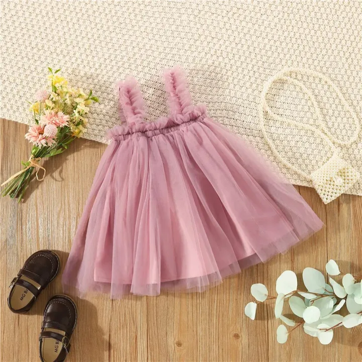 Korean%20Version%20Mesh%20Wedding%20Party%20Baby%20Princess%20Dress%20Sweet%20Fashion%20Infant%20Sling%20Dress%20Solid%20Color%20Breathable%20Girls%20Children'S%20C%20-%20Image%202