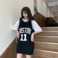 Summer New Korean Style Casual Basketball Jersey Vest Dress Letter Loose Exercise Jersey Mid-Length SleevelessTT-shirt Women's. 