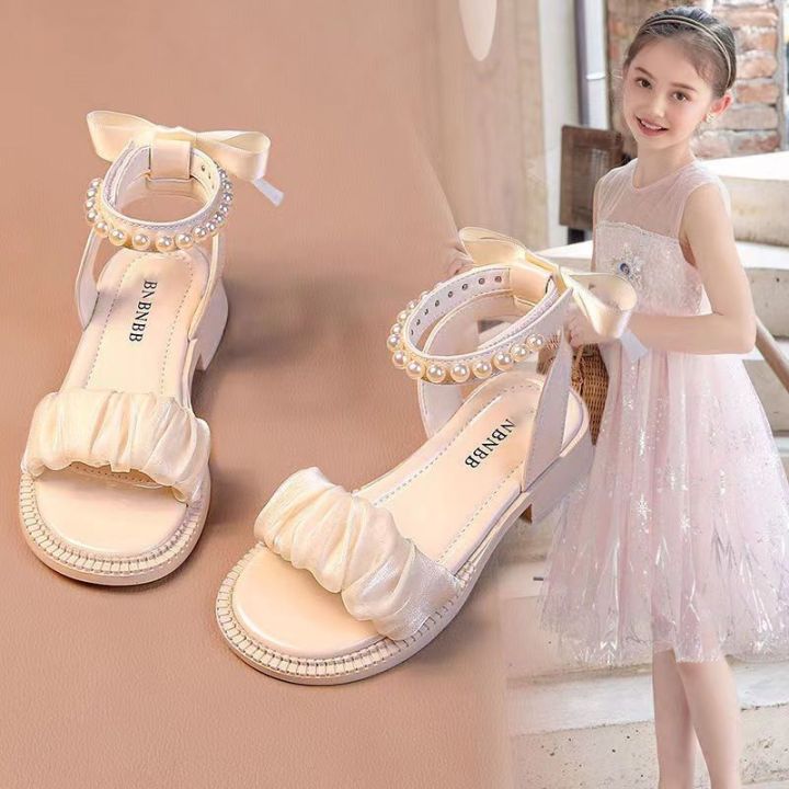 Girls' Shoes Princess Sandals2023New Summer Summer Girls' Children Teens Babies Soft-Soled High Heels