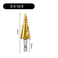 Hexagonal Handle Step Drill Straight Groove Titanium-Plated Drill Bit 3-12 4-12 4-20 Electric Drill Reaming Bench Drill Pagoda. 