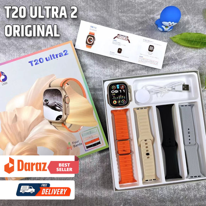 T20 Ultra 2 Smart Watch 2024 Big Screen 2.09 Four Stripes Watch,  4-in-1 set Bluetooth call watch heart rate sports
