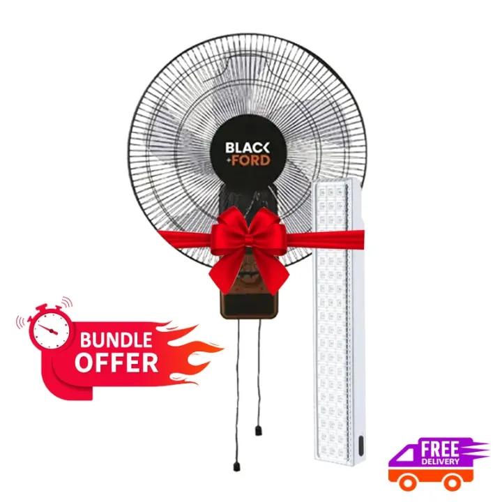 Black Ford Wall Fan (BL-WF50) + Mitshu LED Rechargeable Emergency Light - MRL-9190 - Bundle Offer