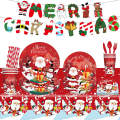 Christmas Disposable Paper Tableware Red Black Plaid Plate Cup Napkin Banner Straw Merry Christmas Decoration 2023 Party Supplie. 