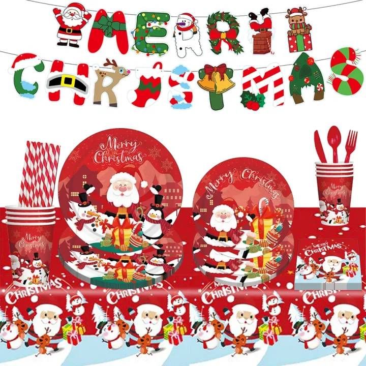 Christmas%20Disposable%20Paper%20Tableware%20Red%20Black%20Plaid%20Plate%20Cup%20Napkin%20Banner%20Straw%20Merry%20Christmas%20Decoration%202023%20Party%20Supplie%20-%20Image%202