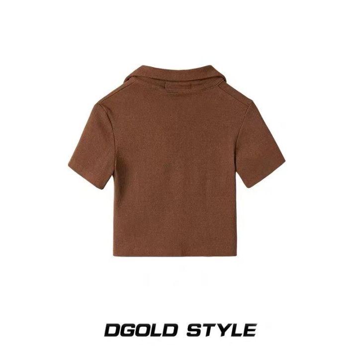 American%20Retro%20Hot%20Girl%20polo%20Collar%20Short%20Sleeve%20T%20T-shirt%20Women's%20Summer%20Niche%20Sweet%20and%20Spicy%20chic%20Short%20Slimming%20Tight%20Top%20-%20Image%203