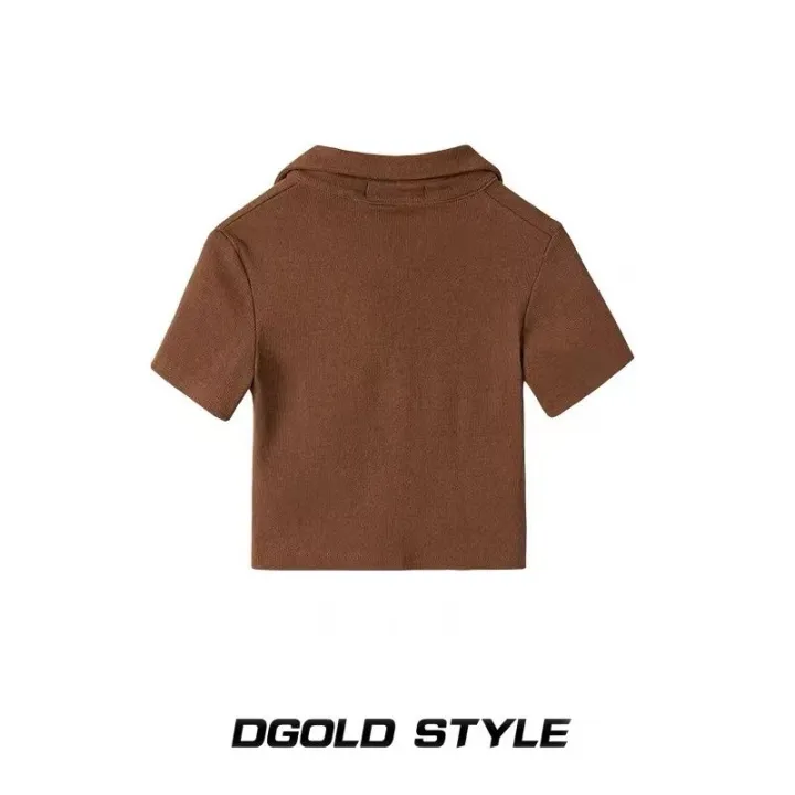 American%20Retro%20Hot%20Girl%20polo%20Collar%20Short%20Sleeve%20T%20T-shirt%20Women's%20Summer%20Niche%20Sweet%20and%20Spicy%20chic%20Short%20Slimming%20Tight%20Top%20-%20Image%203