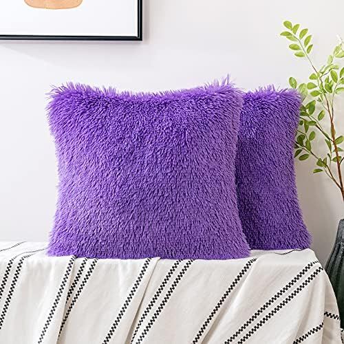 Fur Sofa Pillow Cover Cushion Cover (17x17 Inches) Faux Fluffy
