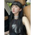 High-End Design Lace-up American Vintage Punk Style Sleeveless Cold-Shoulder Camisole Niche Asymmetric Top for Women. 