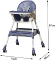 Foldable Baby High Chair, Infant Chair with 4 Silent Wheel, Lightweight Multifunctional Toddlers Dining Chair for Feeding, Blue with Cushion | INeedz HC401. 