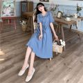 [ plus Size Women's Clothing ]2024 Summer New Fresh Mori Style Lapel and Waist Tight Slimming French Advanced Dress. 