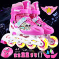 [Adjustable Size]The Skating Shoes Children's Full Set Flash Inline Skates Kids Skating Roller Skates Boys and Girls. 