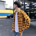 Plaid Shirt Men's Long Sleeve Hong Kong Style ins Summer Yellow Shirt Male Teenagers Korean Style Trendy Student Handsome Jacket. 