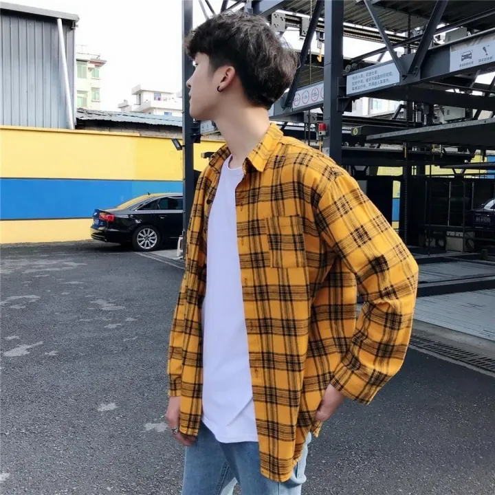 Plaid%20Shirt%20Men's%20Long%20Sleeve%20Hong%20Kong%20Style%20ins%20Summer%20Yellow%20Shirt%20Male%20Teenagers%20Korean%20Style%20Trendy%20Student%20Handsome%20Jacket%20-%20Image%207