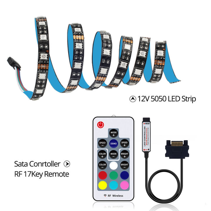 Dc12v%205050%20Rgb%20Led%20Strip%20Full%20Kit%20For%20Pc%20Computer%20Case%20Sata%20Power%20Supply%20Rf%20Remote%20Control%20Led%20Strip%20Rgb%2050/100/150/200cm%20-%20Image%202