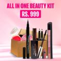 All in One Beauty Kit ,Huda Beauty 5in1 Matte Finish Lipstick + Huda Beauty Sketch Pen Waterproof Liquid Eye Liner Pencil + Huda Beauty Eyebrow Pencil + Good Luck sweet strawberry lip balm + Water Paoof Mascara /Dulhan Mascara Black With Mirror (5 in 1 Pa. 