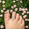 BOOM BOOM Silver color beautiful adjustable Summer Beach Foot Jewelry with FOUR-line white stone open TOE RING for women and girl. 