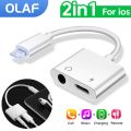 2 In 1 Audio Adapter For iPhone 11 12 Pro Max xXS Aux Jack Headset Lighting 3.5mm To Headphone Splitter Charging Earphone Cable. 