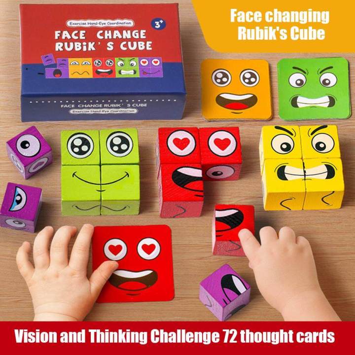 72pc Cards Wooden Face-Changing educational Magic Cube Building Blocks Game puzzle for Kid Gifts