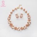 2Pcs Women Fashion Faux Pearl Rhinestone Inlaid Necklace Earrings Jewelry Set. 