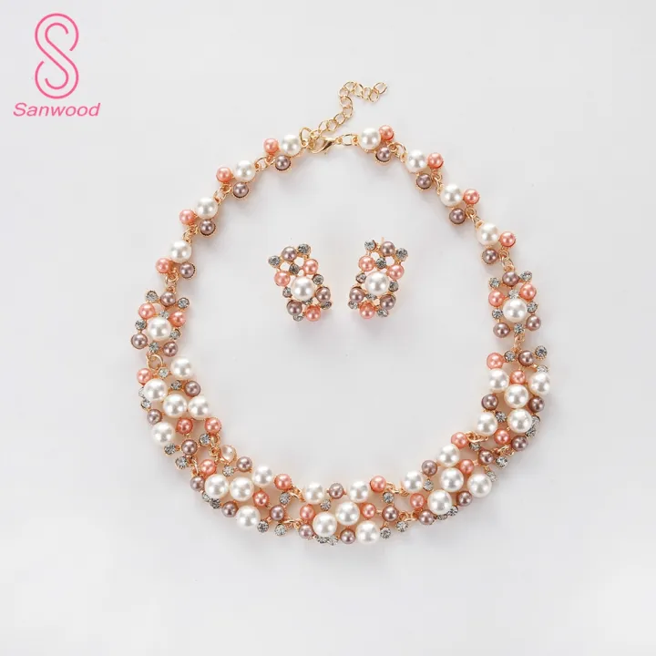 2Pcs%20Women%20Fashion%20Faux%20Pearl%20Rhinestone%20Inlaid%20Necklace%20Earrings%20Jewelry%20Set%20-%20Image%204