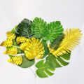 Artificial Turtle Leaves Green Gold Tropical Palm Leaves Monstera Leaves for Jungle Birthday Hawaiian Party Decorations. 