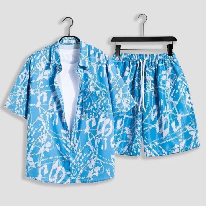Summer Island Clothing Hainan Island Sanya Hawaii Printed Shirt Beach Suit Trendy Beach Pants Cool Seaside Style